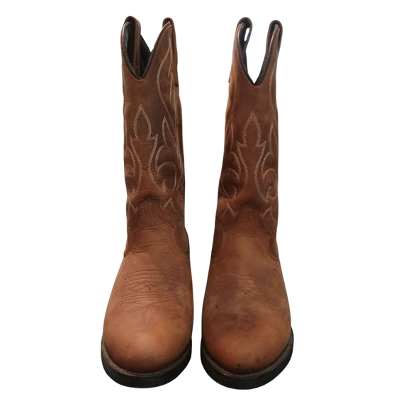 Men's Brown Leather Western Cowboy Boots Size 7EW Extra Wide Oil Resistant - Picture 2 of 6